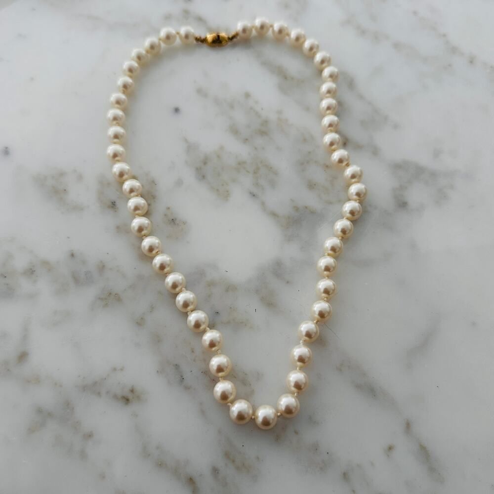 Vintage Monet Faux Pearl Necklace-Classic Gold-Tone Clasp